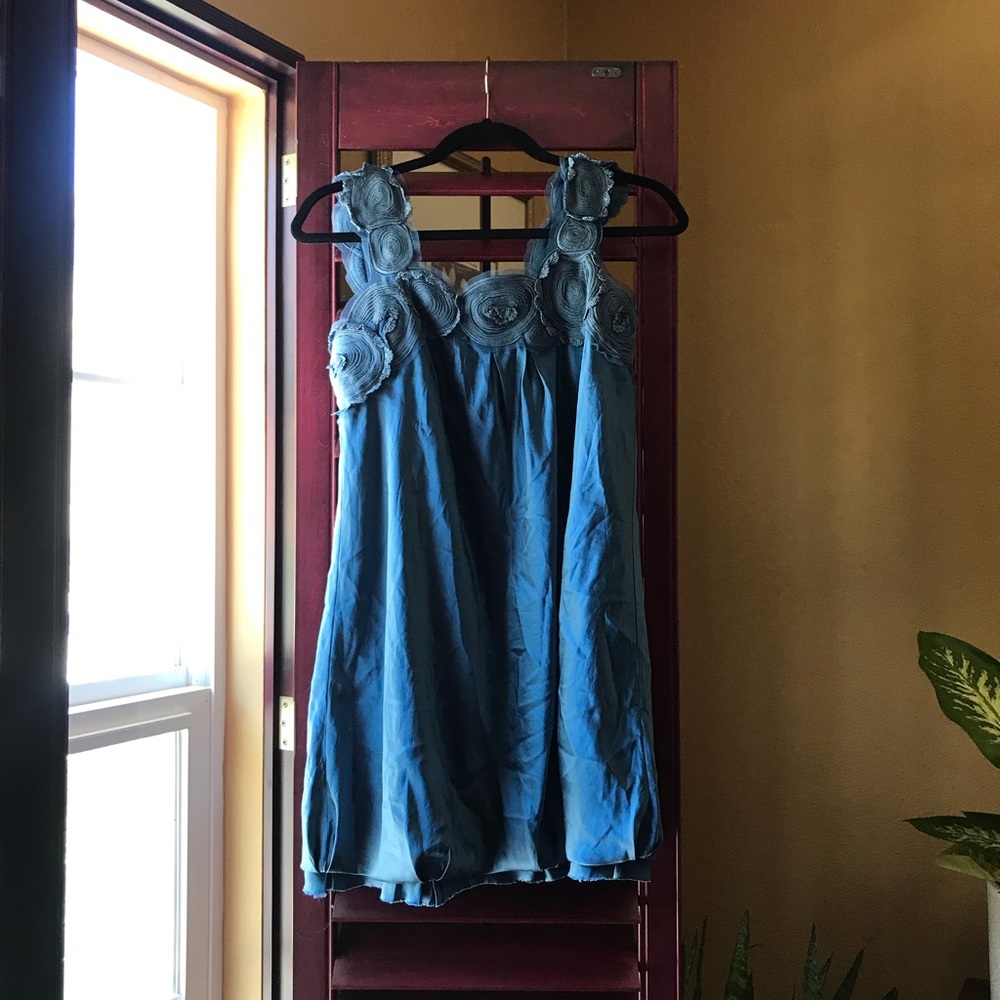 BCBGMazria teal silk dress